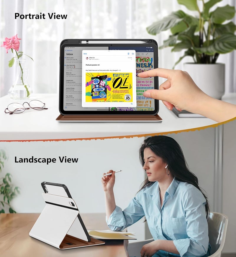 DTTO for iPad A16 Case, iPad 11th / 10th Generation Case (2025/2022), 360 Degree Rotating Premium Leather Folio Stand Cover with Pencil Holder, White - Image 3